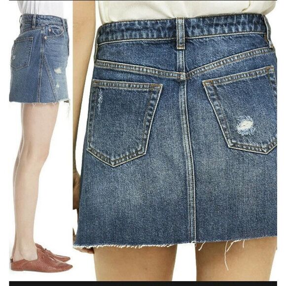 NEW Free People Distress Button Fly High Waist Denim Harvey Mini Skirt 25 $60 - Picture 5 of 11